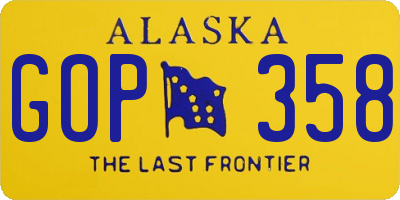 AK license plate GOP358