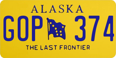 AK license plate GOP374