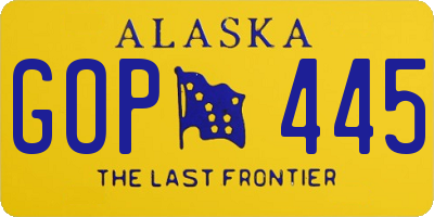 AK license plate GOP445