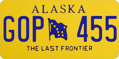 AK license plate GOP455
