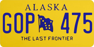 AK license plate GOP475
