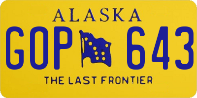 AK license plate GOP643