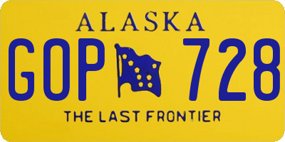 AK license plate GOP728