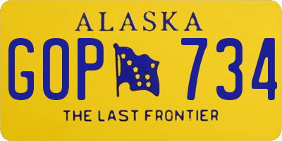 AK license plate GOP734