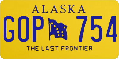 AK license plate GOP754