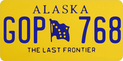 AK license plate GOP768