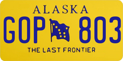 AK license plate GOP803