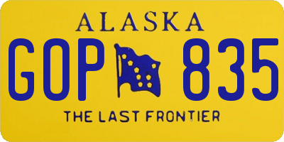 AK license plate GOP835