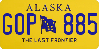 AK license plate GOP885