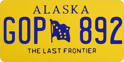 AK license plate GOP892