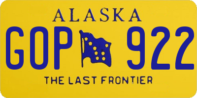 AK license plate GOP922