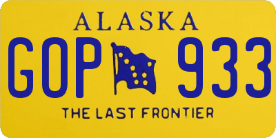 AK license plate GOP933