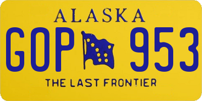 AK license plate GOP953