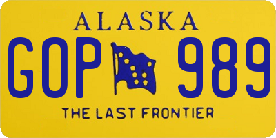 AK license plate GOP989
