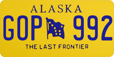 AK license plate GOP992