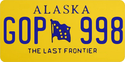 AK license plate GOP998