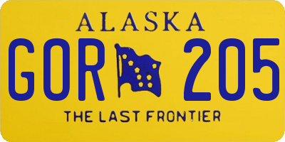 AK license plate GOR205