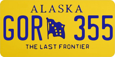 AK license plate GOR355