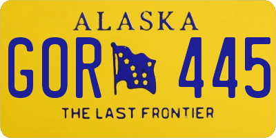 AK license plate GOR445