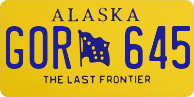 AK license plate GOR645