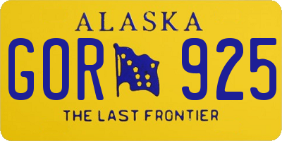 AK license plate GOR925