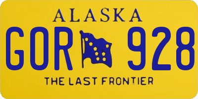 AK license plate GOR928