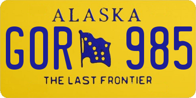 AK license plate GOR985