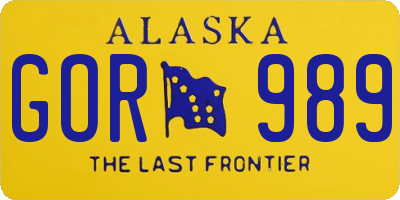 AK license plate GOR989
