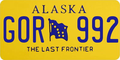 AK license plate GOR992