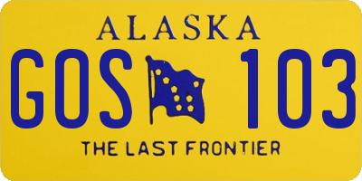 AK license plate GOS103