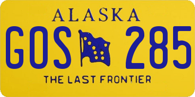 AK license plate GOS285