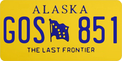 AK license plate GOS851