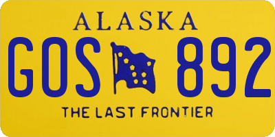 AK license plate GOS892