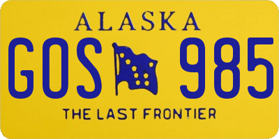 AK license plate GOS985