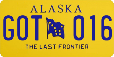 AK license plate GOT016