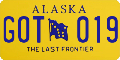 AK license plate GOT019