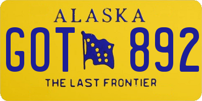 AK license plate GOT892