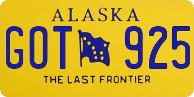 AK license plate GOT925