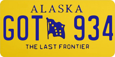 AK license plate GOT934