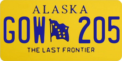AK license plate GOW205