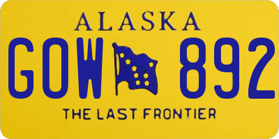 AK license plate GOW892