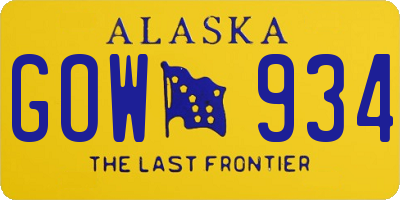AK license plate GOW934