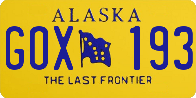 AK license plate GOX193