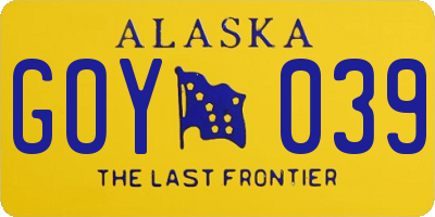 AK license plate GOY039