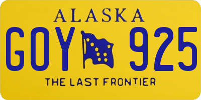 AK license plate GOY925