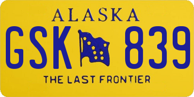 AK license plate GSK839