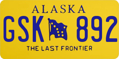 AK license plate GSK892