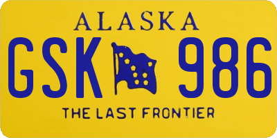 AK license plate GSK986