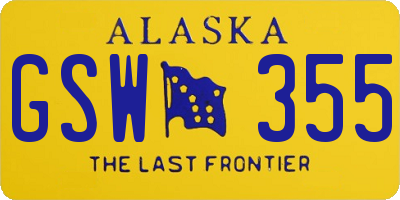 AK license plate GSW355