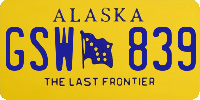 AK license plate GSW839